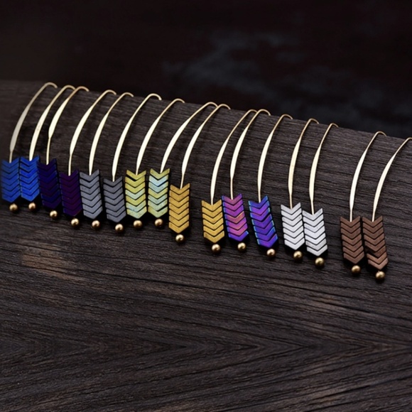 LAST PAIR! Gold Boho Chevron Hematite Earrings - Picture 3 of 3